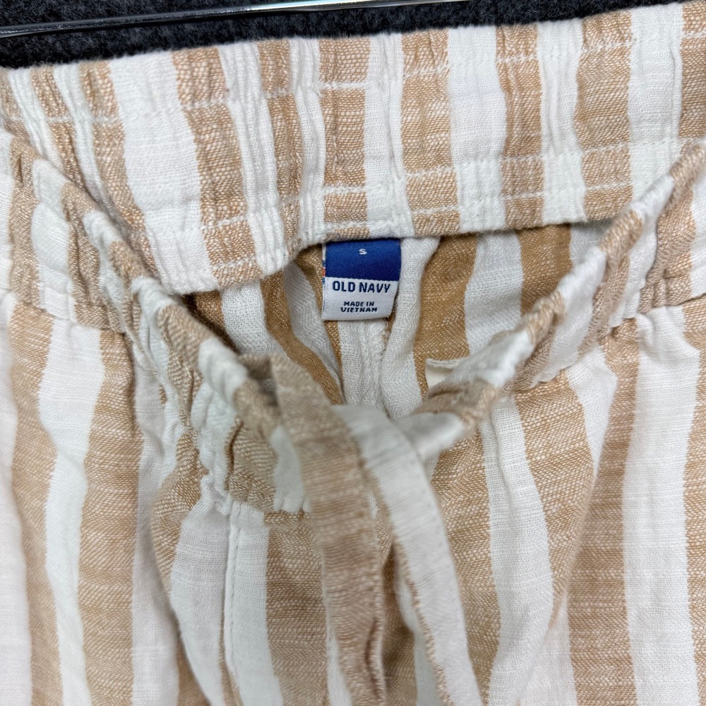 Old Navy Striped Linen Blend Shorts Women S Tan White Elastic Waist Drawstring - Picture 5 of 5